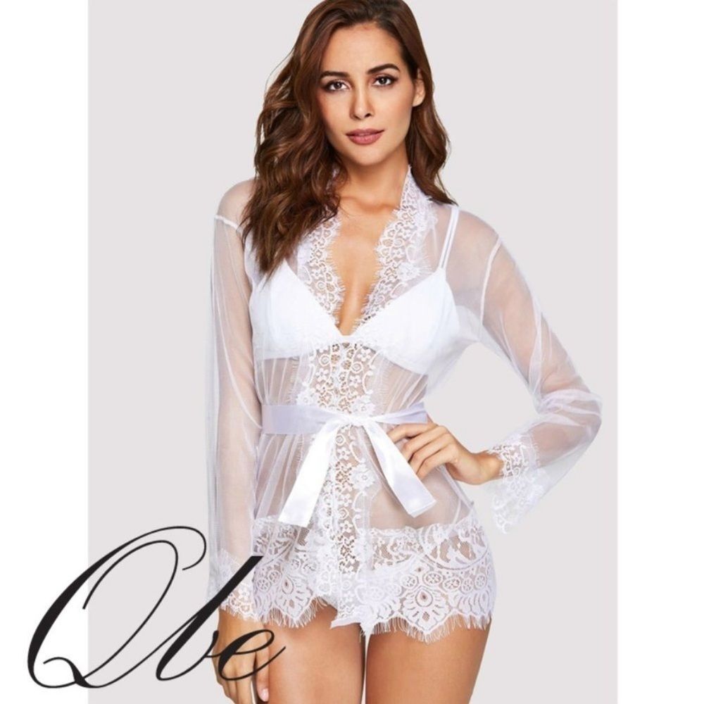 QBE Lace Trim Cover Up & Thong Set